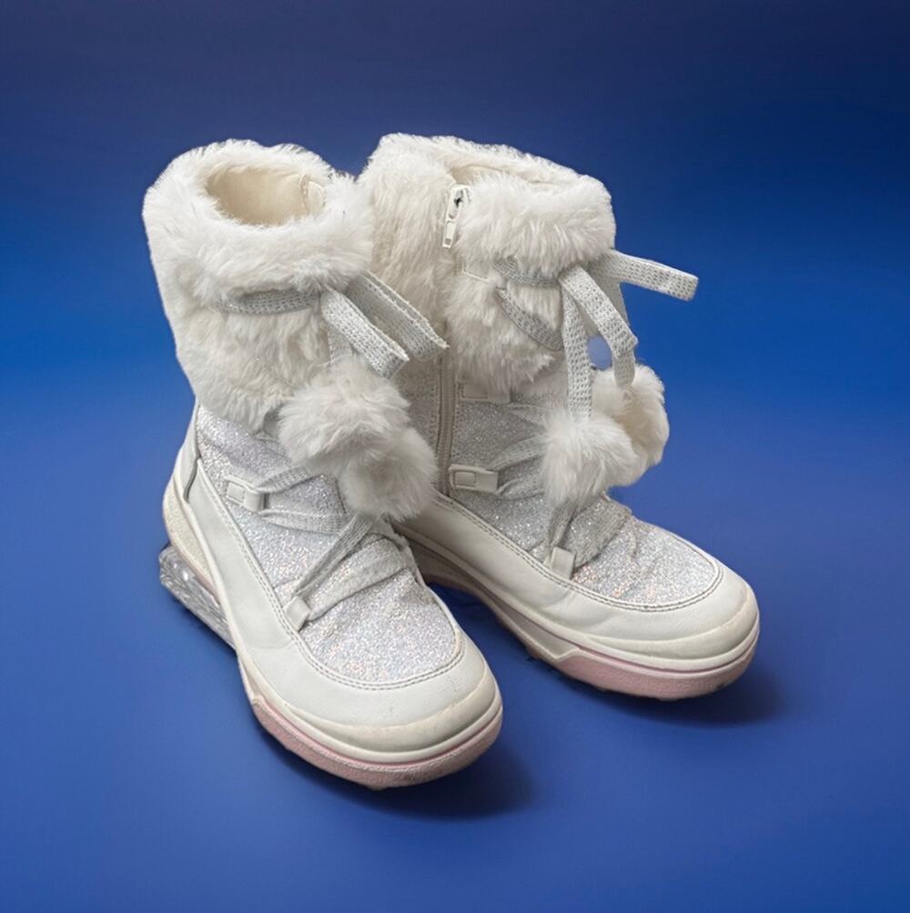 Kelly & Katie Snowy Faux Fur Glitter Winter Boots White Girls Size 1M